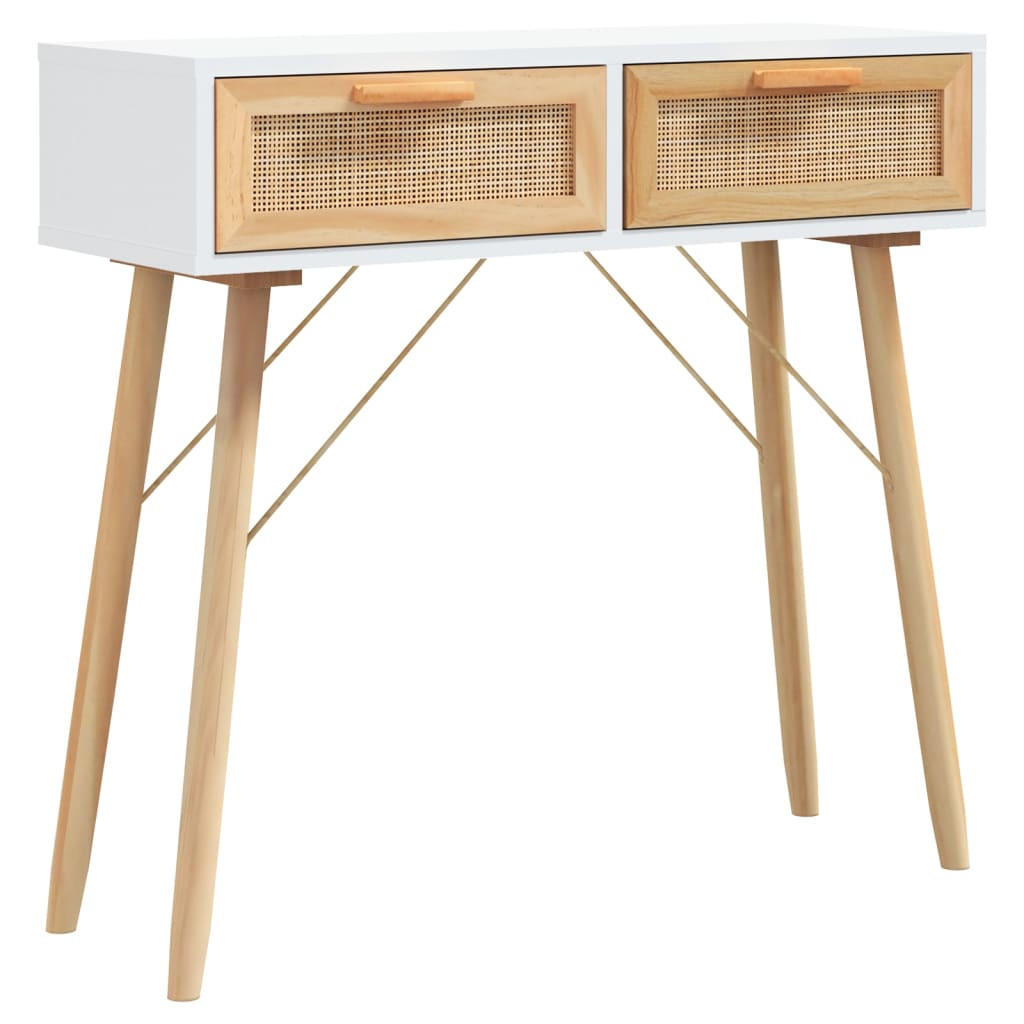 KONSOLENTISCH Weiß 80/30/75 Cm Massivholz Kiefer Natur-Rattan - Braun/Weiß, Holz (80/30/75cm) - vidaXL