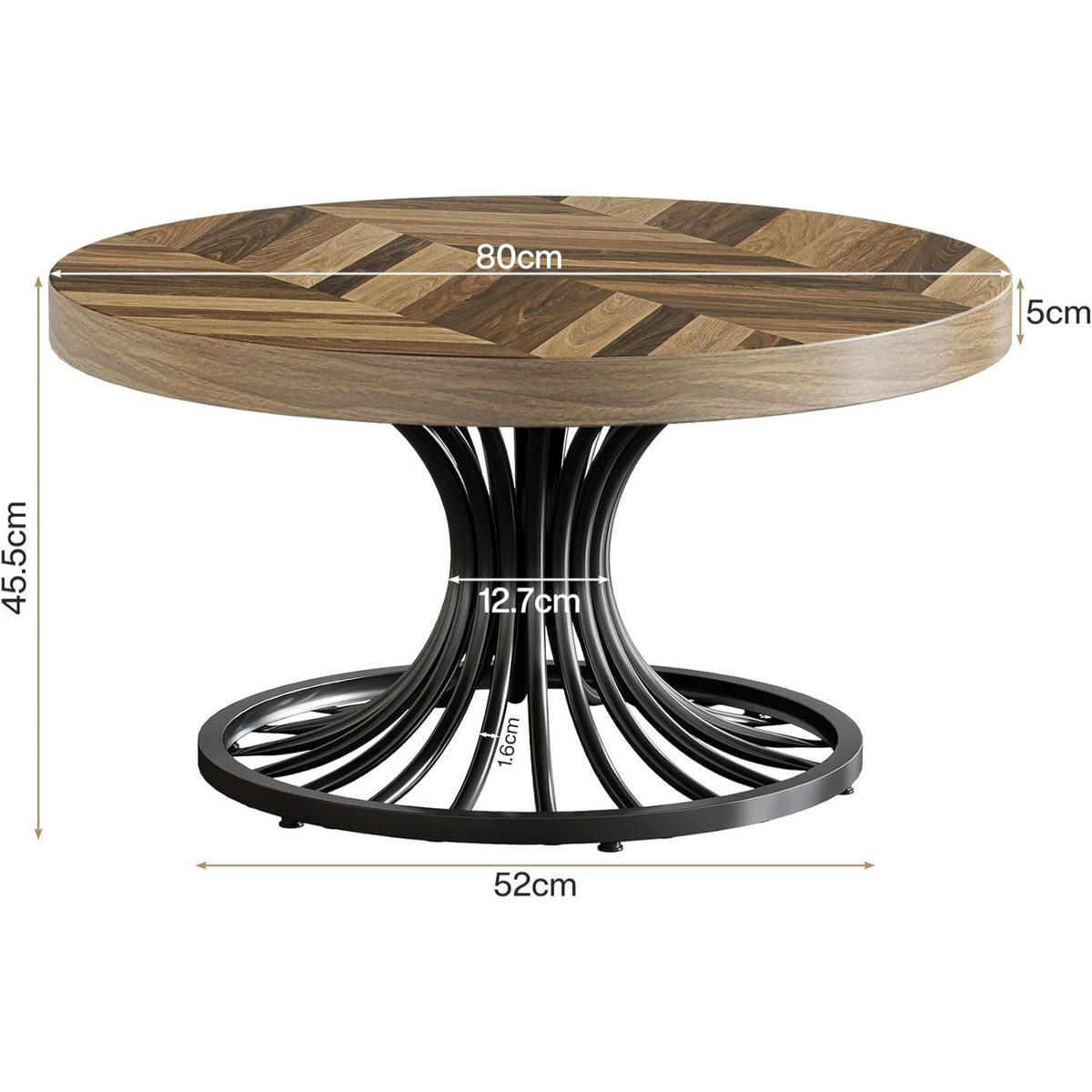 COUCHTISCH 80/80/45 cm Rund Braun Schwarz - Hellbraun/Schwarz, Holzwerkstoff/Metall (80/80/45cm) - Quality Elegance