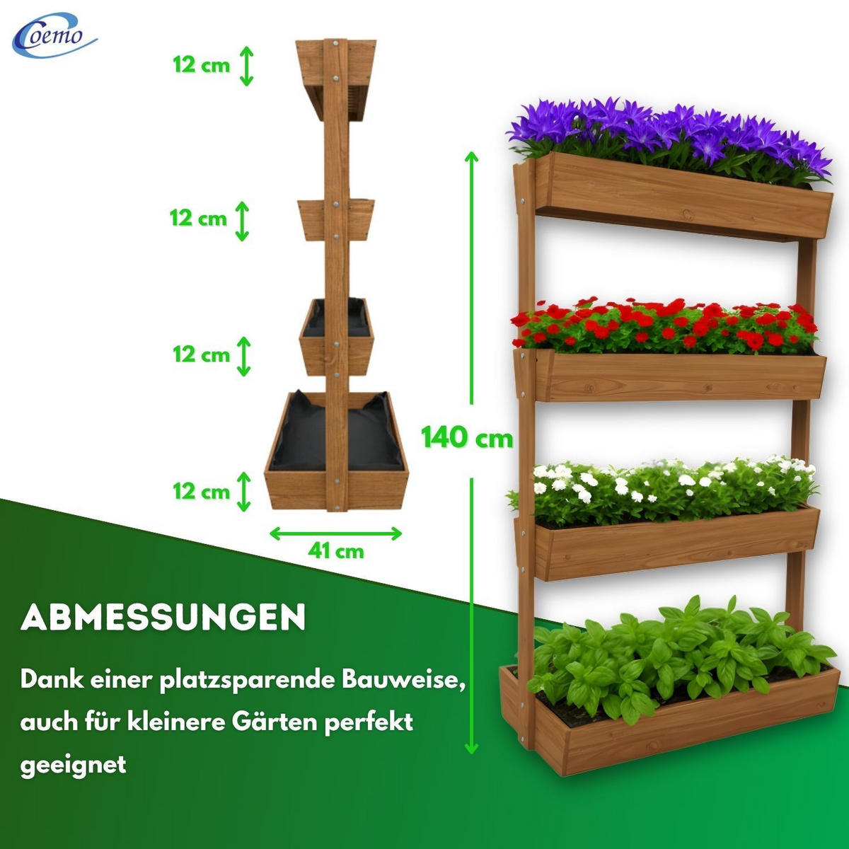 VERTIKALBEET VERA 4 Etagen Farbe Braun 85/45/140 cm - Braun, Holz (45/140/85cm) - Coemo