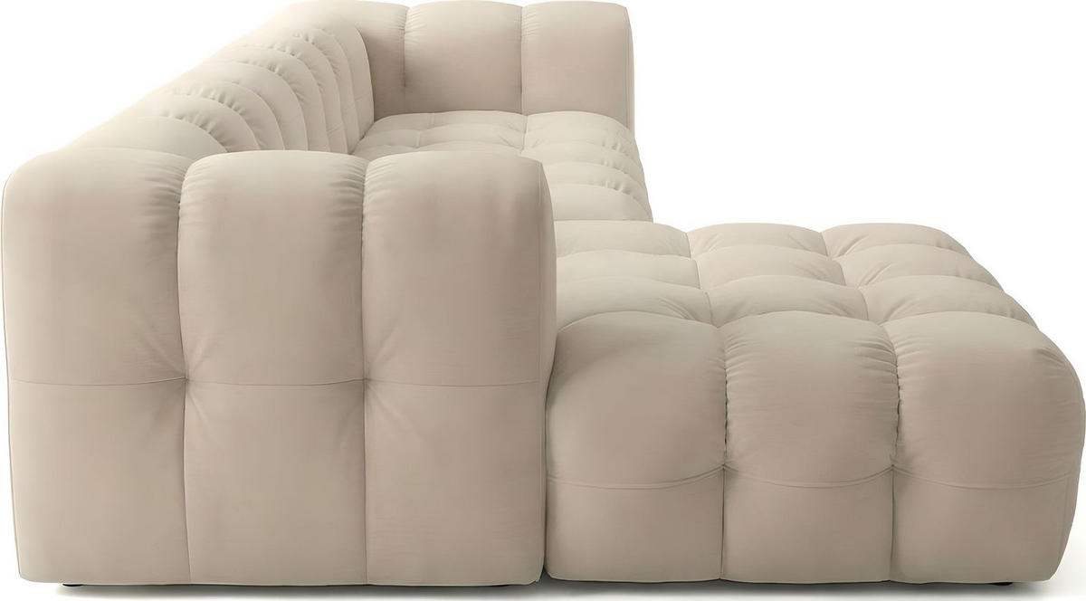 ECKSOFA Mochi L-Form 5-Sitzer Links, Samt, Beige 290/75/193 cm - Beige/Schwarz, Kunststoff/Textil (290/193cm) - WFL GROUP