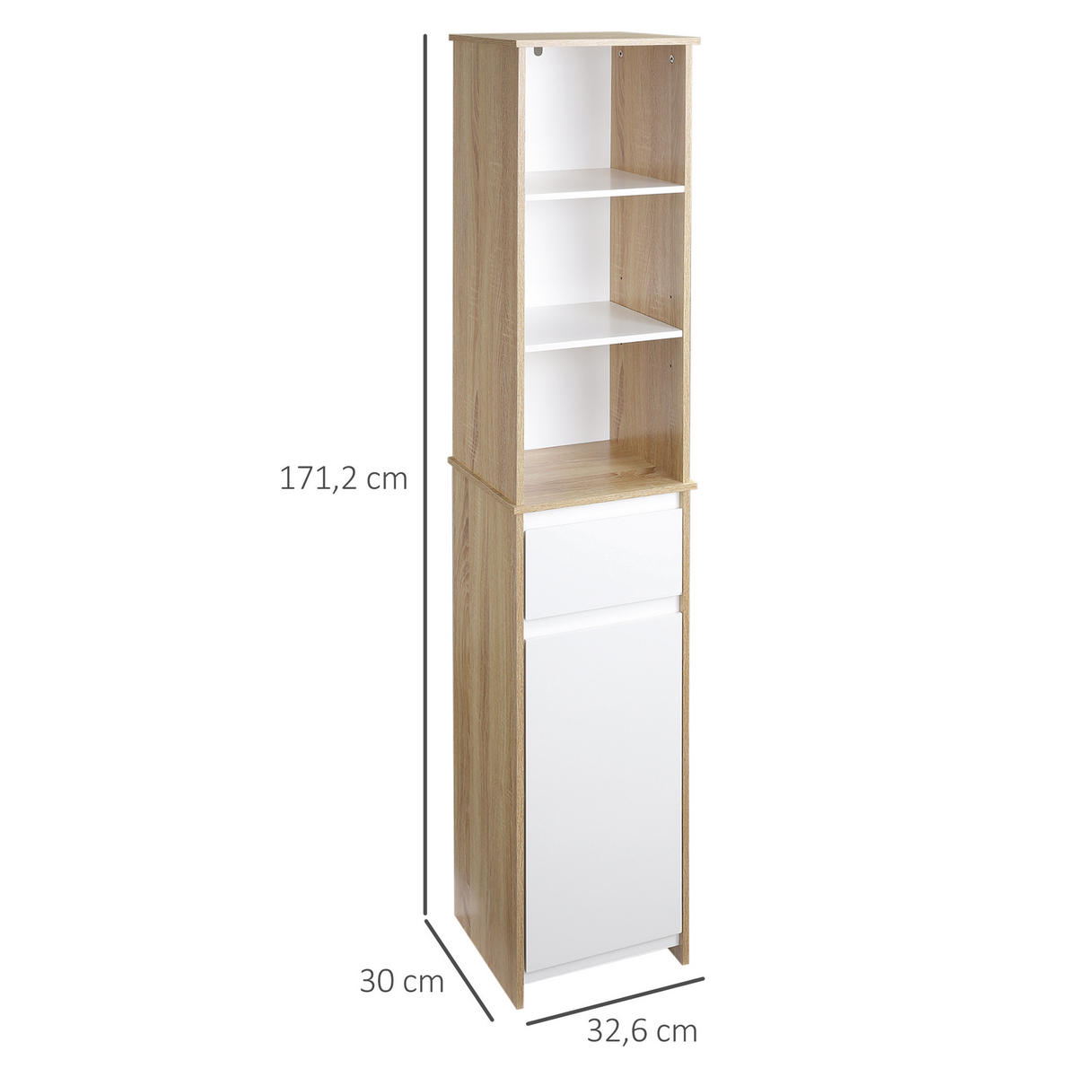 HOCHSCHRANK DE-12343 3 Nischen Eiche hell - Naturfarben, Holzwerkstoff (30/171.2/32.6cm) - ComfortXL
