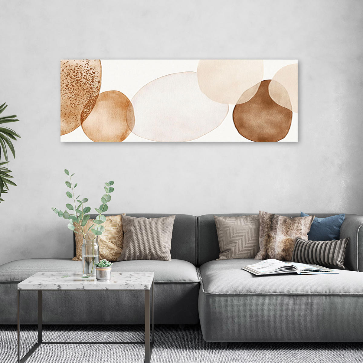 LEINWANDBILD Kreise Aquarell Abstrakt Lofts Beige 150x50cm - Braun, Textil (150/50cm) - Feeby