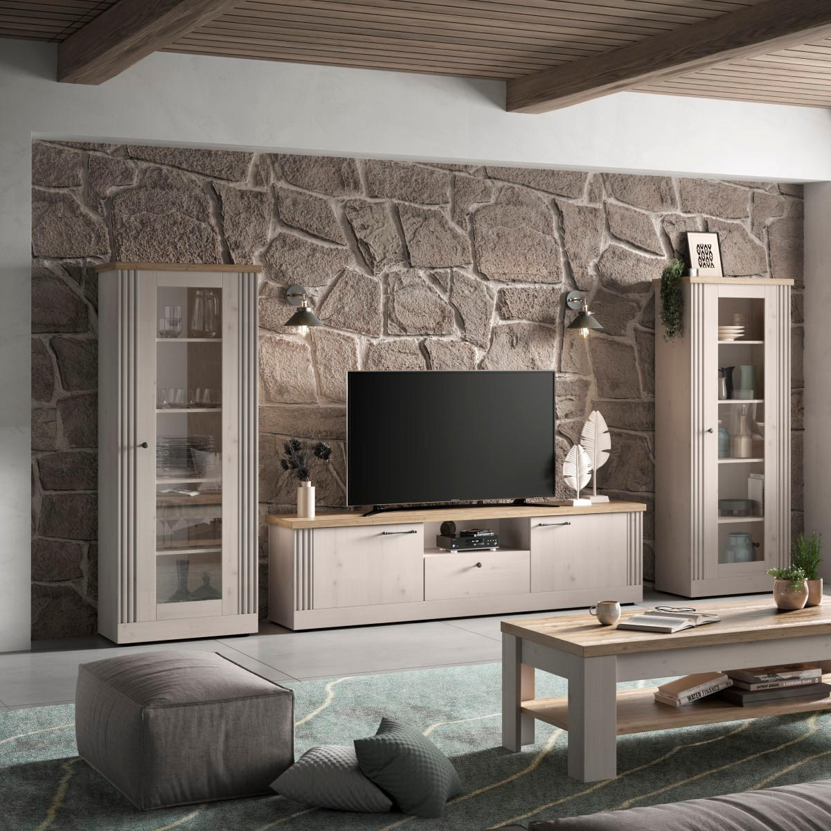 TV-MÖBEL mit 1 fach, 2 türen und 1 schublade - country 211/44/58 cm - Weiß, Holzwerkstoff (44/58/211cm) - Calicosy