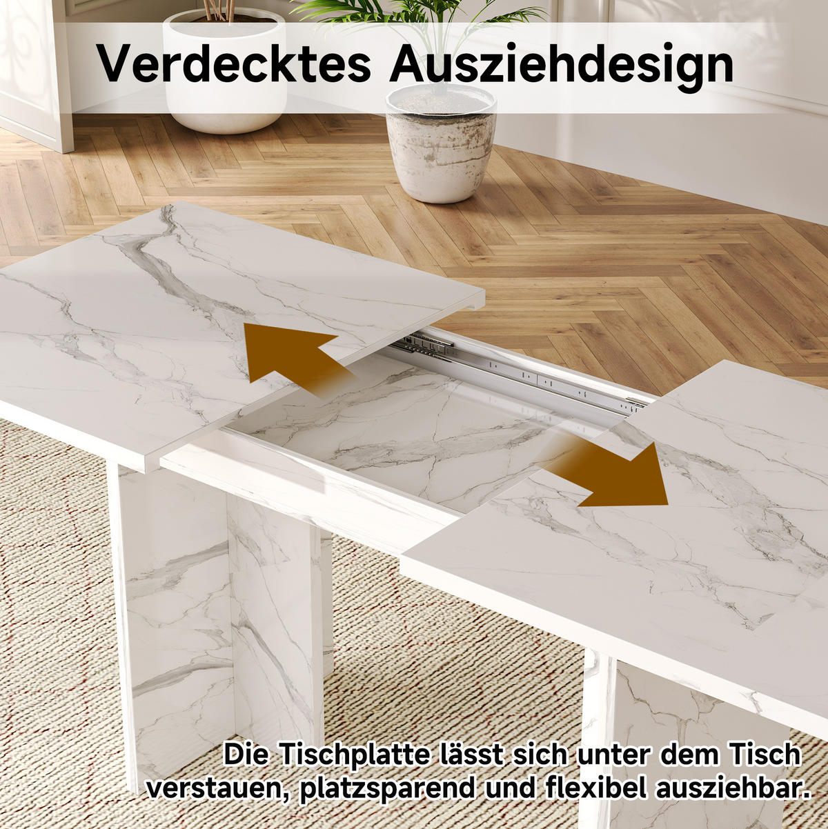 JÍDELNÍ stůl 140–180/80 cm bílý mramor z MDF rozkládací pro 6–8 osob - bílá, kompozitní dřevo (180/80/75cm) - OKWISH