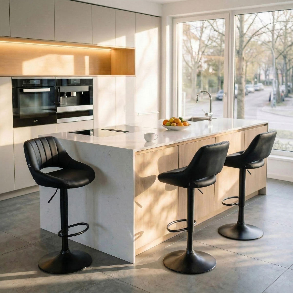 BARHOCKER Lederlook Schwarz - Schwarz, Textil/Metall (47/85/48cm) - CLP