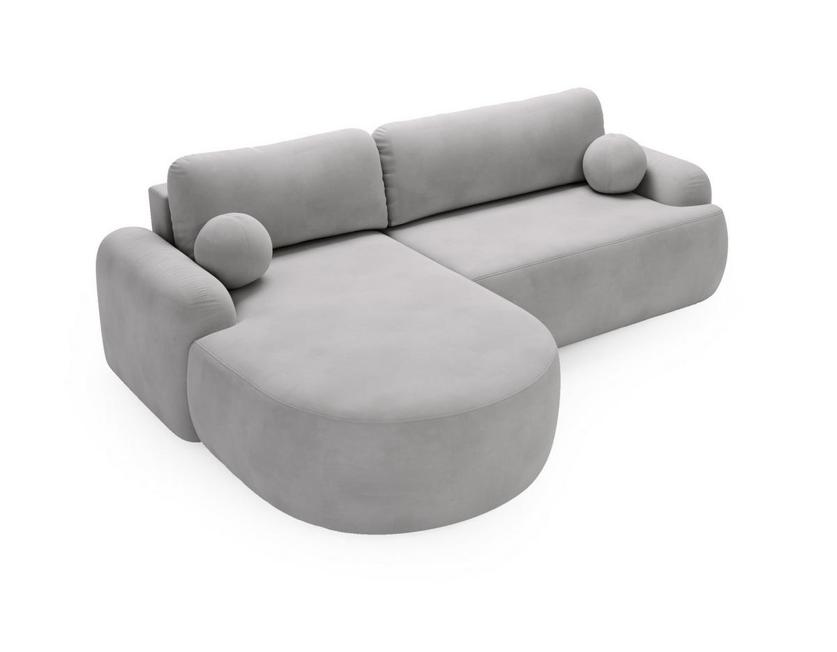 ECKSOFA Cloudy Hellgrau, Sofa aus Velourstoff mit Kissen, linke seite - Hellgrau, Holzwerkstoff/Textil (177/261cm) - Bettso