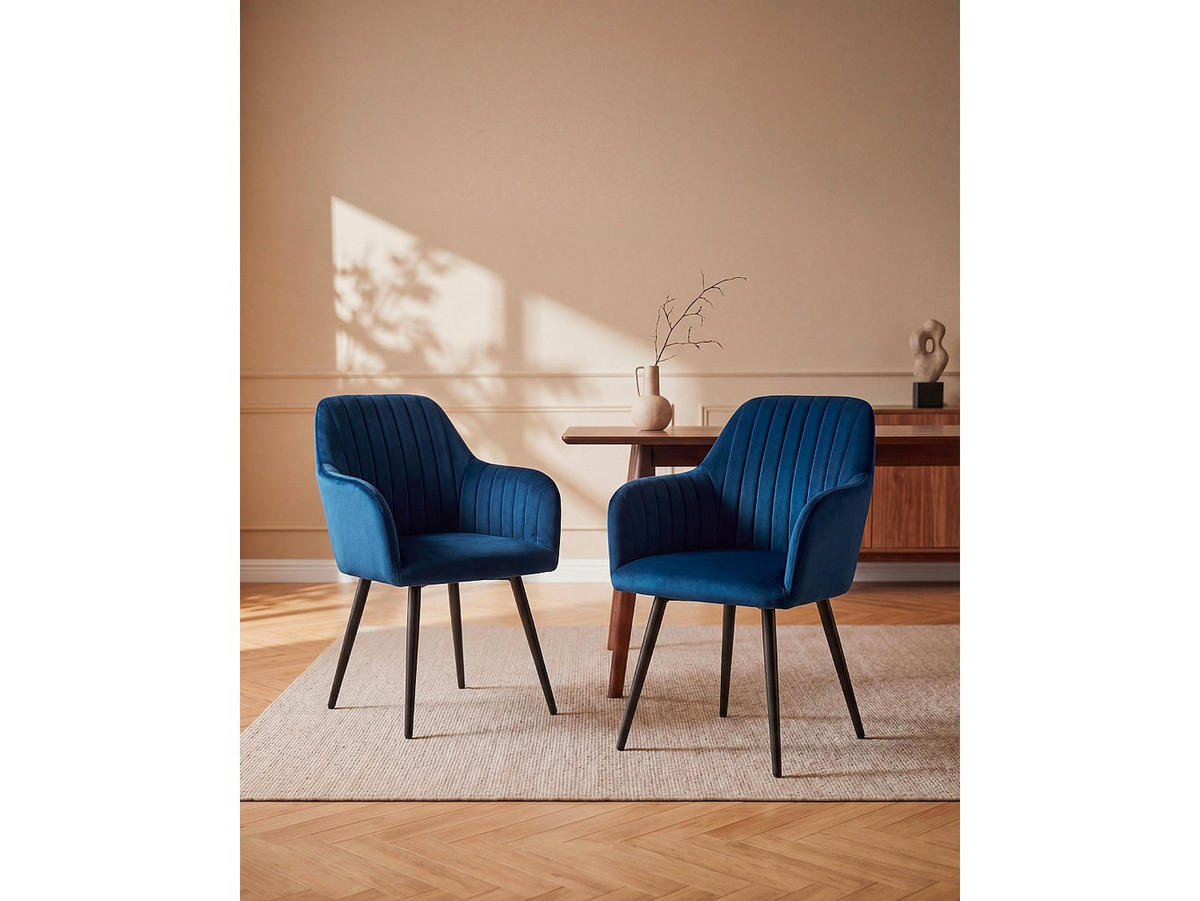 STUHL - 58 cm x 59 cm - Samt, Stoff - Marineblau - ELEANA - Dunkelblau, Textil (58/82/59cm) - Vente-Unique