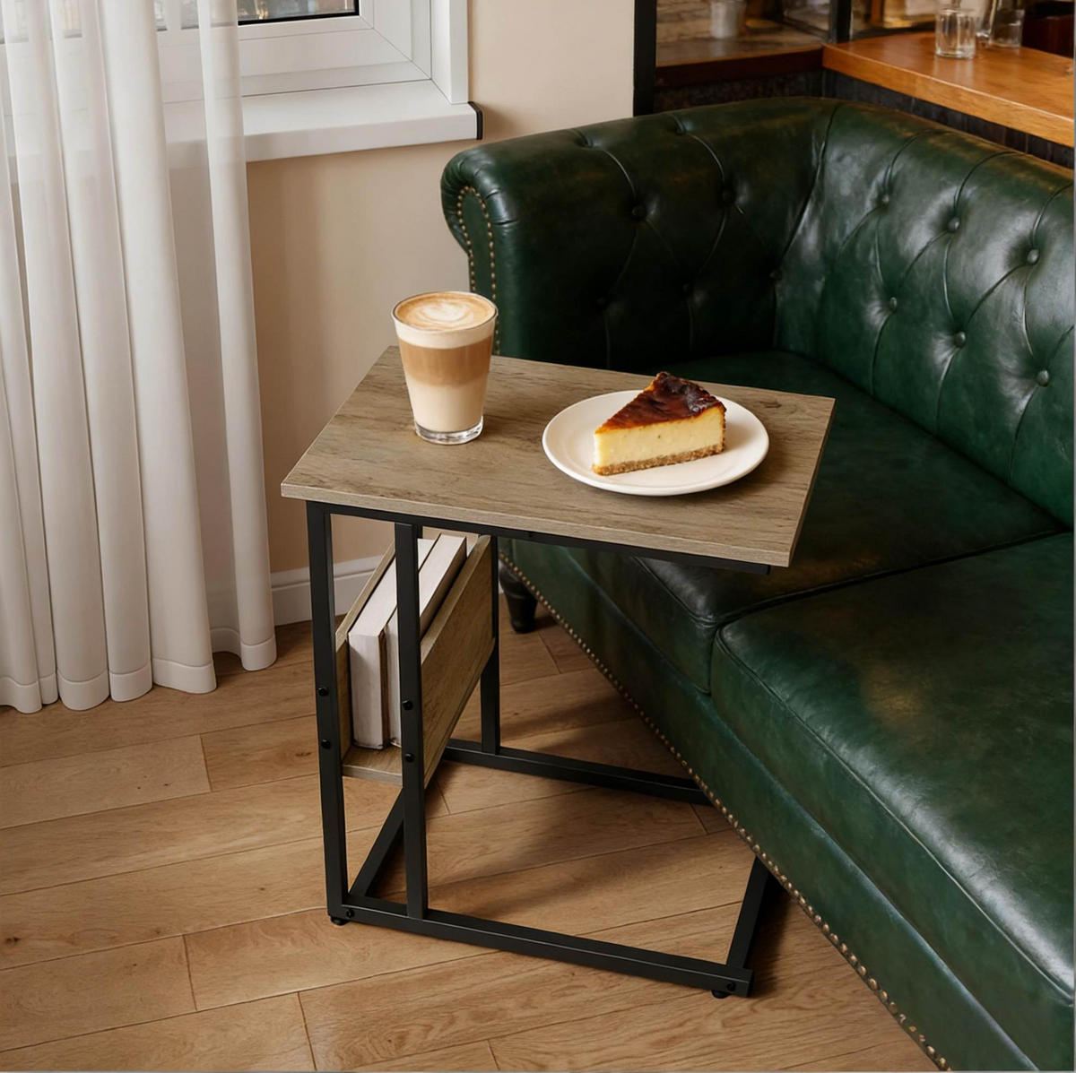 COUCHTISCH aus Holz & Metall 55x36x59,5 cm in Naturfarben mit Seitenregal - Naturfarben, Holzwerkstoff (55/36/59.5cm) - Modfu