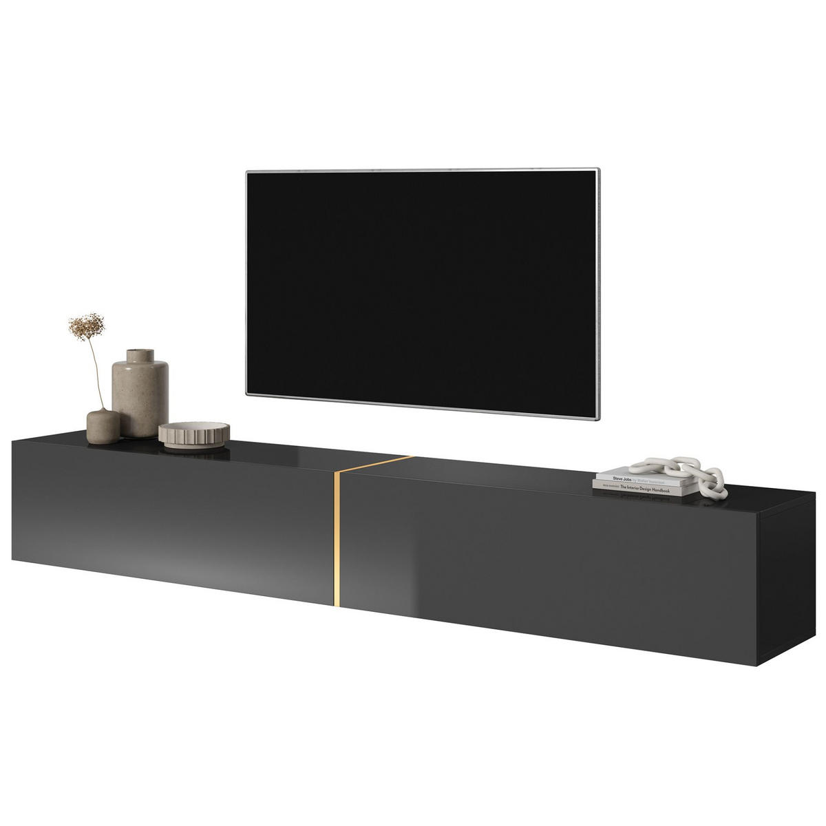 TV-LOWBOARD Bisira Schwarz / Gold 200 cm - Schwarz, Holzwerkstoff (200/30/31.6cm) - Selsey