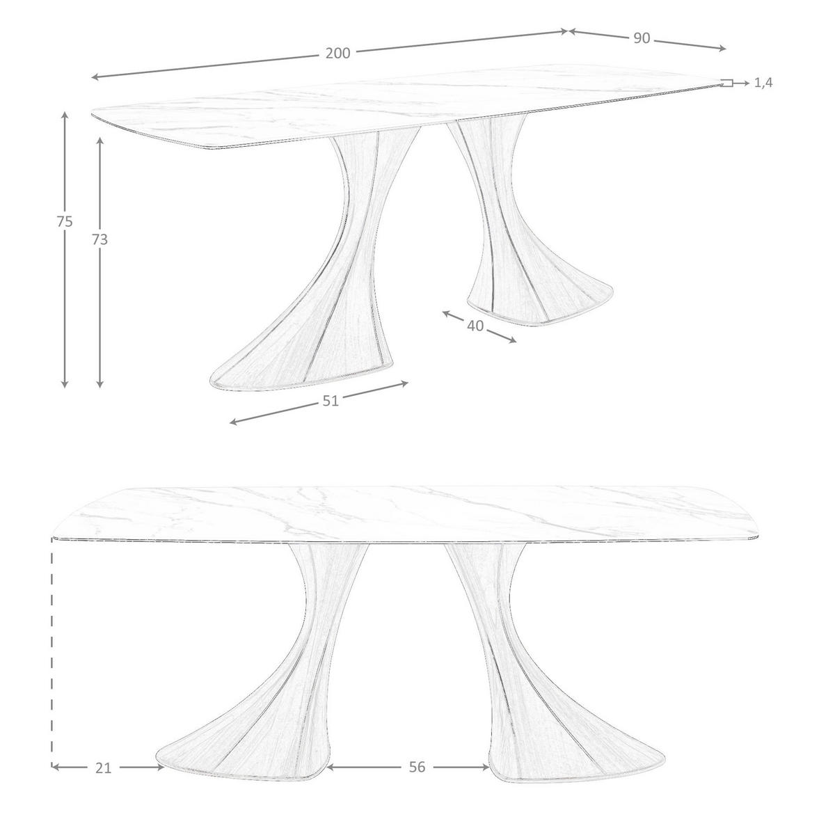 ESSTISCH Ovaler Esstisch in Fassform aus Porzellanmarmor und Nussbaum Ø200/90/75 cm - Hellbraun/Walnussfarben, Keramik/Holz (90/200/75cm) - ANGEL CERDA