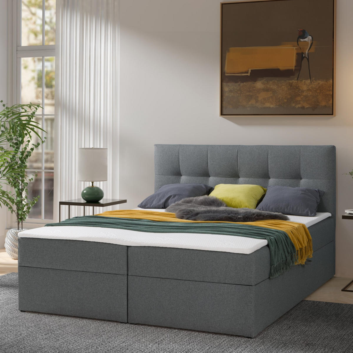 BOXBETT Toronto 160x200 Bonell-Matratze H3 und Topper - Dunkelgrau/Silberfarben, Holz/Holzwerkstoff (160/200cm) - Ravio
