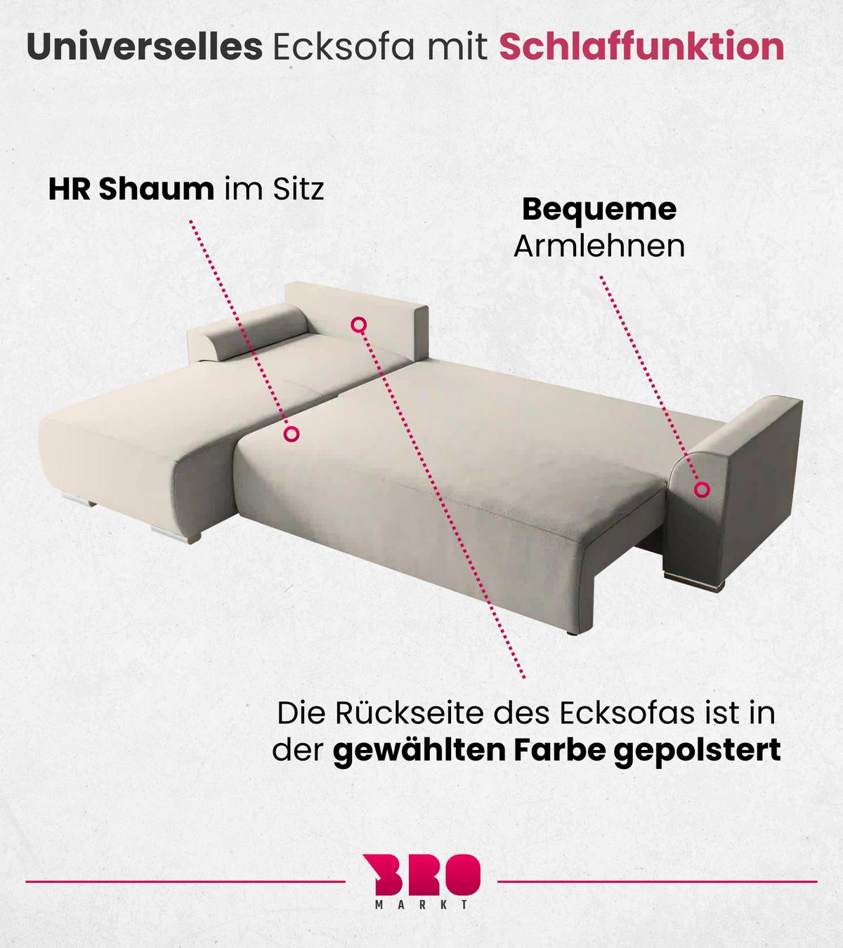 ECKSOFA Sydney mit Schlaffunktion Beige Leinenoptik - Beige, Textil (280/184cm) - Bromarkt
