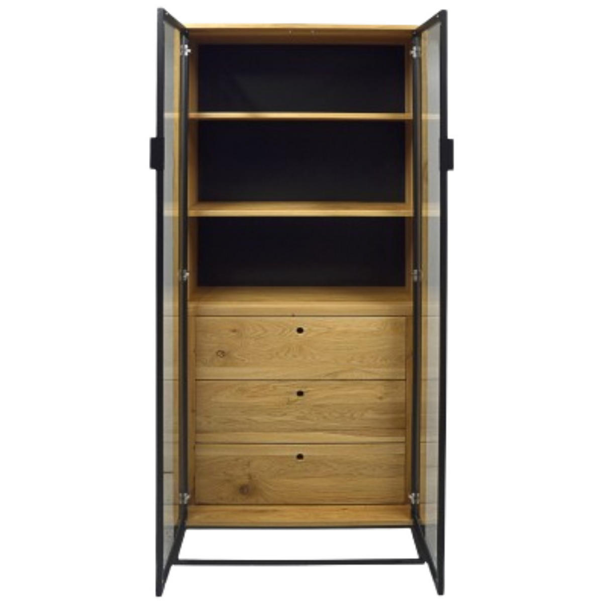 EICHENVITRINE mit Schubladen auf Metallbeinen Loft MERIS III - Eichefarben, Holz (90/200/45cm) - Rawood Furniture