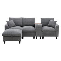 ECKSOFA L-Form 4-Sitzer mit USB-Anschlüssen & Armlehnen Aufbewahrungstaschen Cord Grau 229/149,5/83 cm - Grau, Textil (229/149.5cm) - OKWISH
