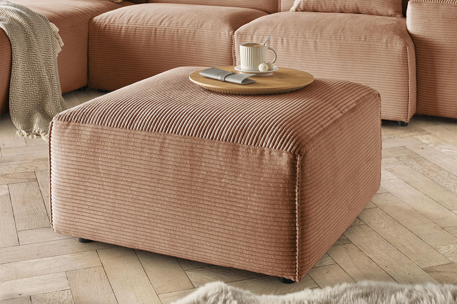 Thumbnail - Kawola Polsterhocker, Braun, Textil, Echtholz, Füllung: Kaltschaum, Quadratisch, rund, 80x42x80 cm, Wohnzimmer, Hocker, ...