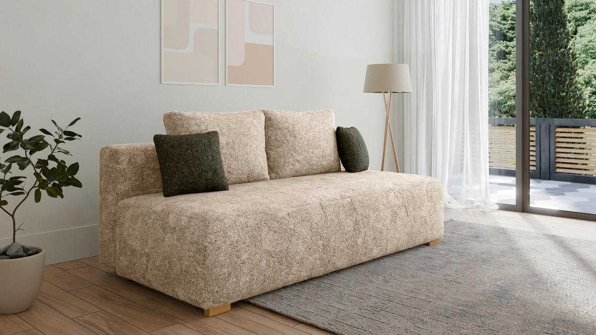 SCHLAFSOFA - Polstersofa aus Bouclé - Beige (Arena 2 + Arena 12 Kissen) - Beige/Grün, Holzwerkstoff (200/90/100cm) - Möblo