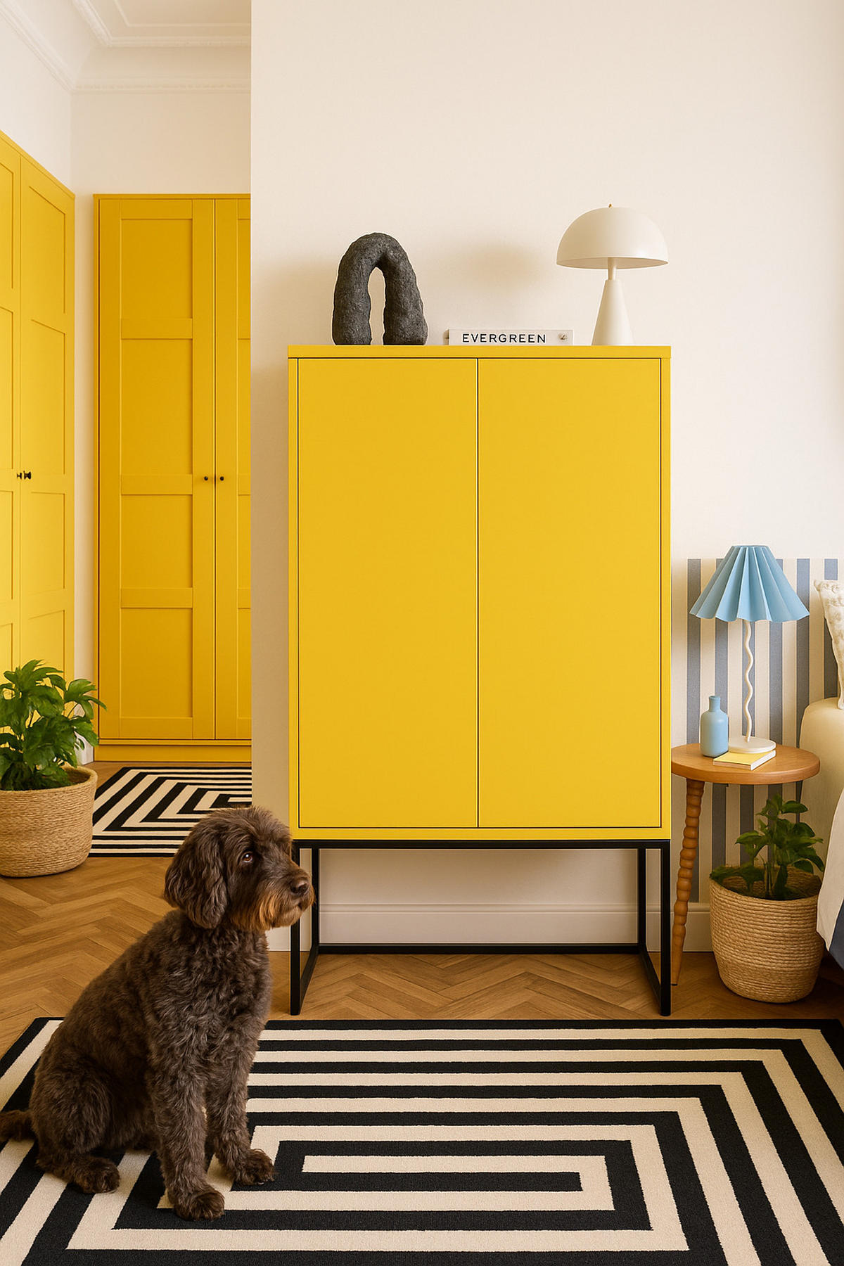 HIGHBOARD 2 Türen aus MDF in Hellgelb LENNON - Gelb, Holzwerkstoff (75/164/30cm) - RNT By Really Nice Things