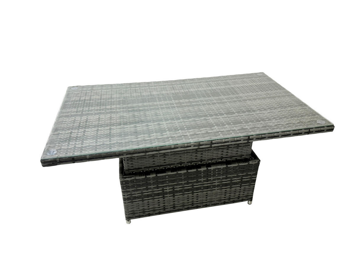 GARTEN-ECKSOFAGARNITUR mit höhenverstellbarer Tisch Polyrattan 9-Sitzer - Dunkelgrau/Grau, Glas/Kunststoff - Fimous