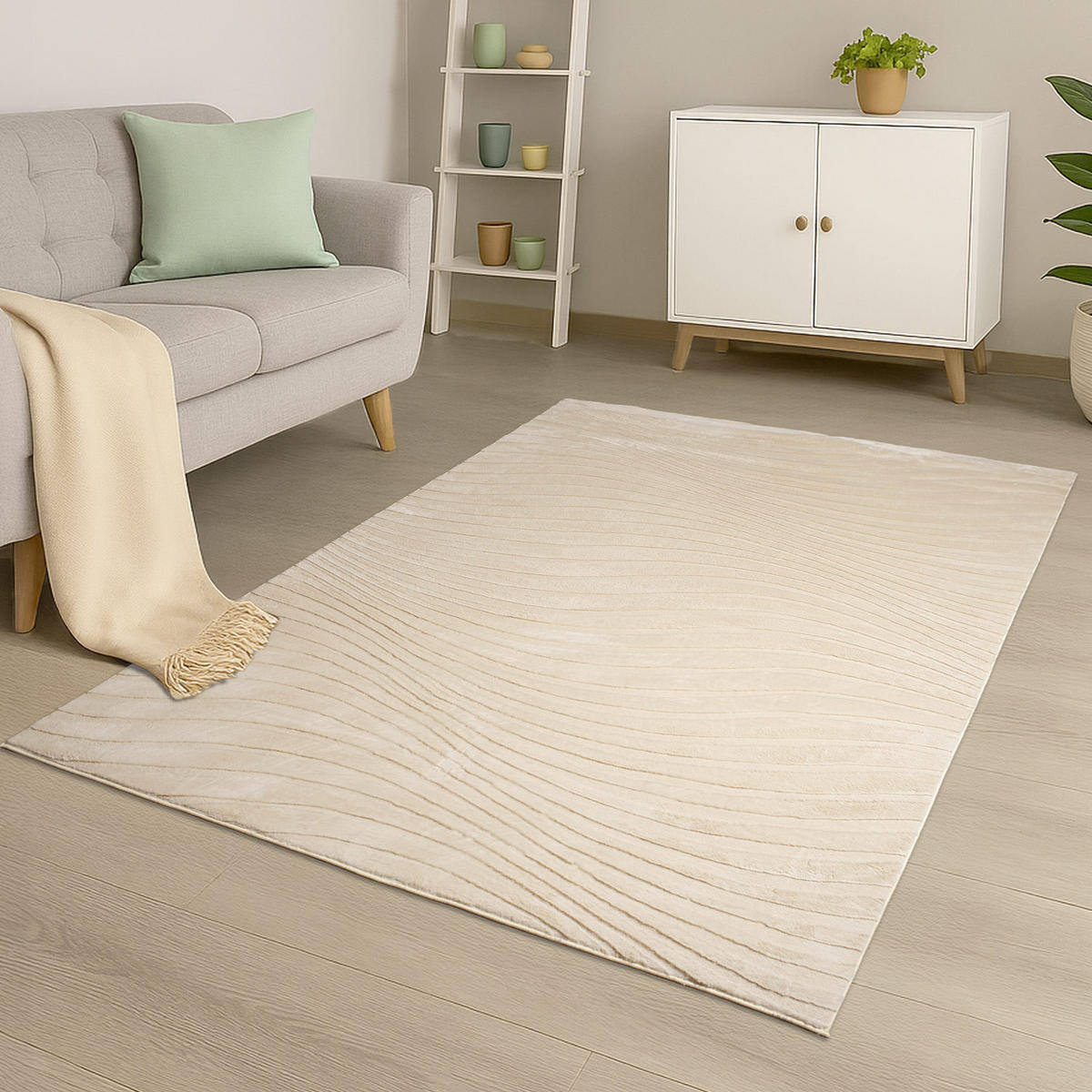 KURZFLOR-TEPPICH Waves 503 Beige 200x290 cm - Beige, Textil (200/290cm) - carpet city
