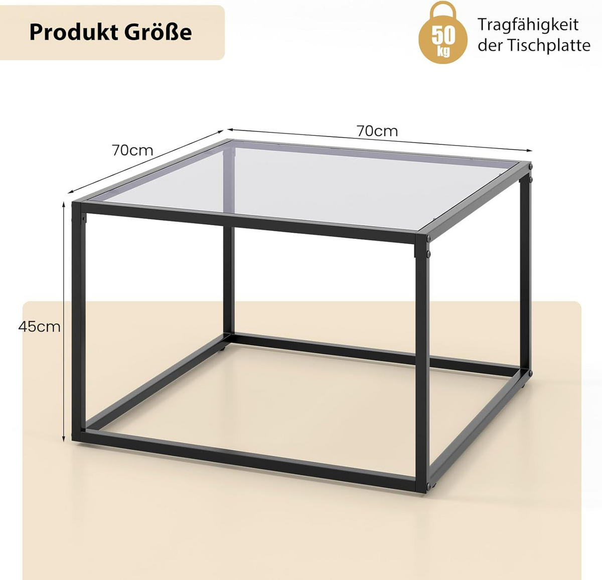 COUCHTISCH Glas Grau - Grau, Glas (70/70/45cm) - COSTWAY