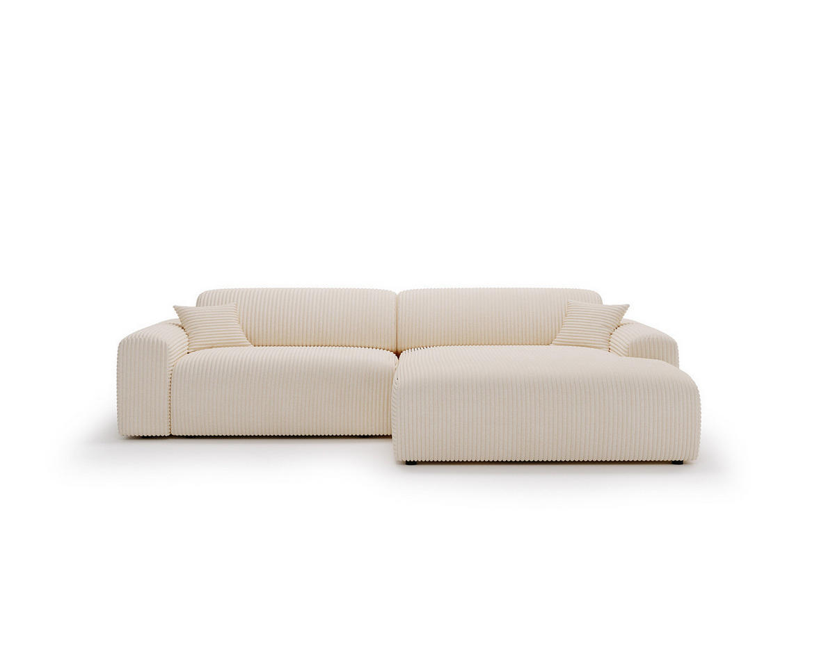 ECKSOFA mit Longchair - Cord - Creme/Schwarz, Kunststoff/Textil (284/178cm) - home24