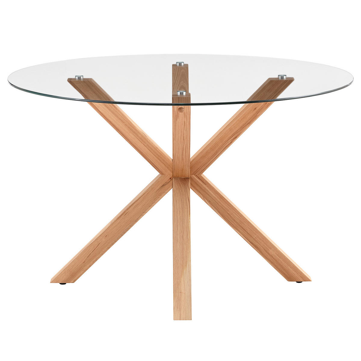 ESSTISCH rund - Glas / Eiche massiv - Eichefarben, Glas/Holz (119/119/76cm) - home24