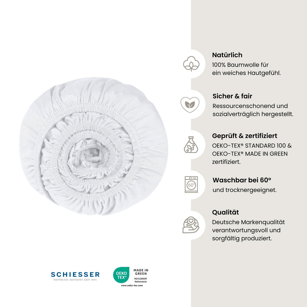 SPANNBETTLAKEN Jessi - Edeljersey - 100 x 200 cm - Weiß - Weiß, Textil (100/200cm) - SCHIESSER