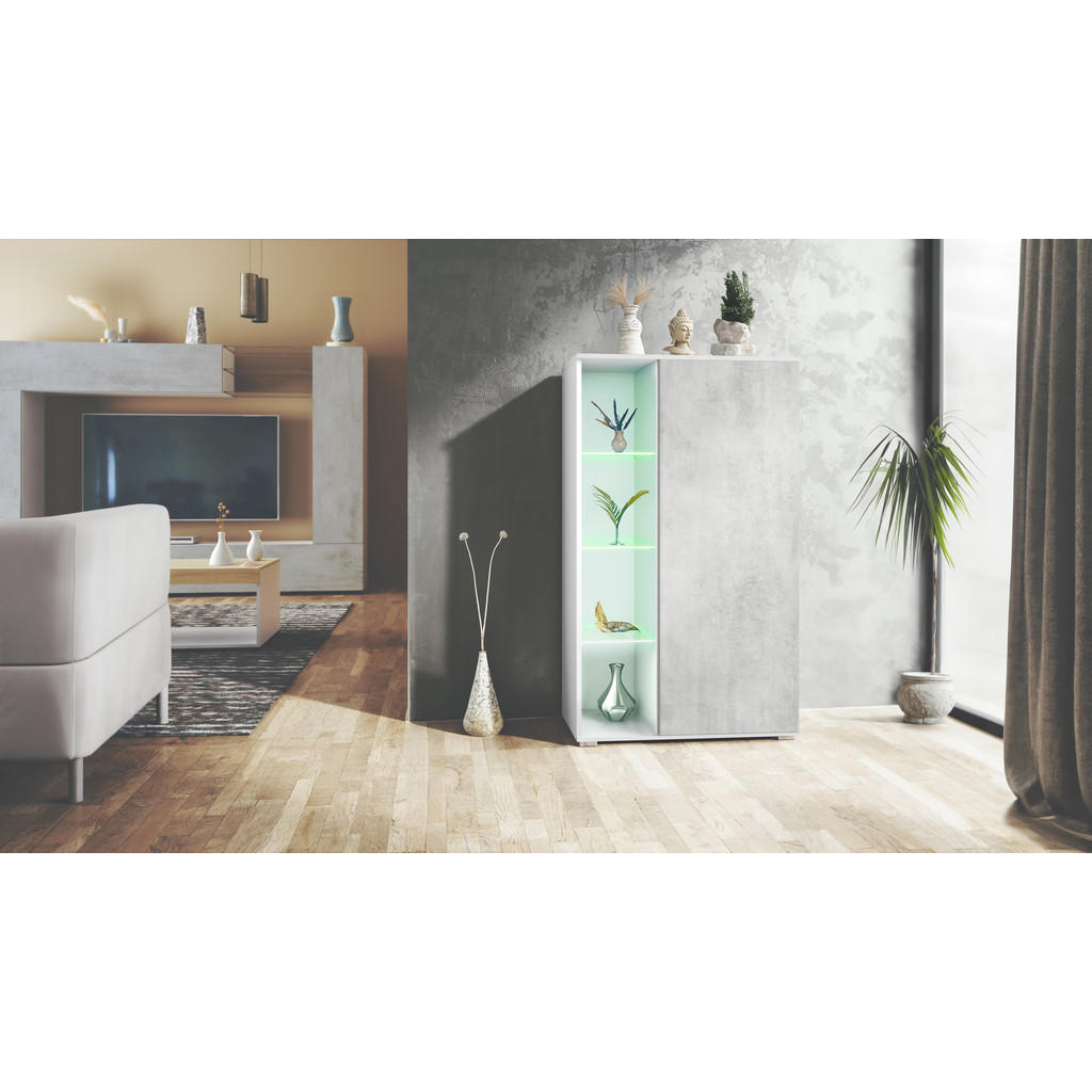 Thumbnail - Vladon Vitrine, Hellgrau, Holzwerkstoff, 71.5x134x35 cm, Wohnzimmer, Wohnwände, Vitrinenschränke