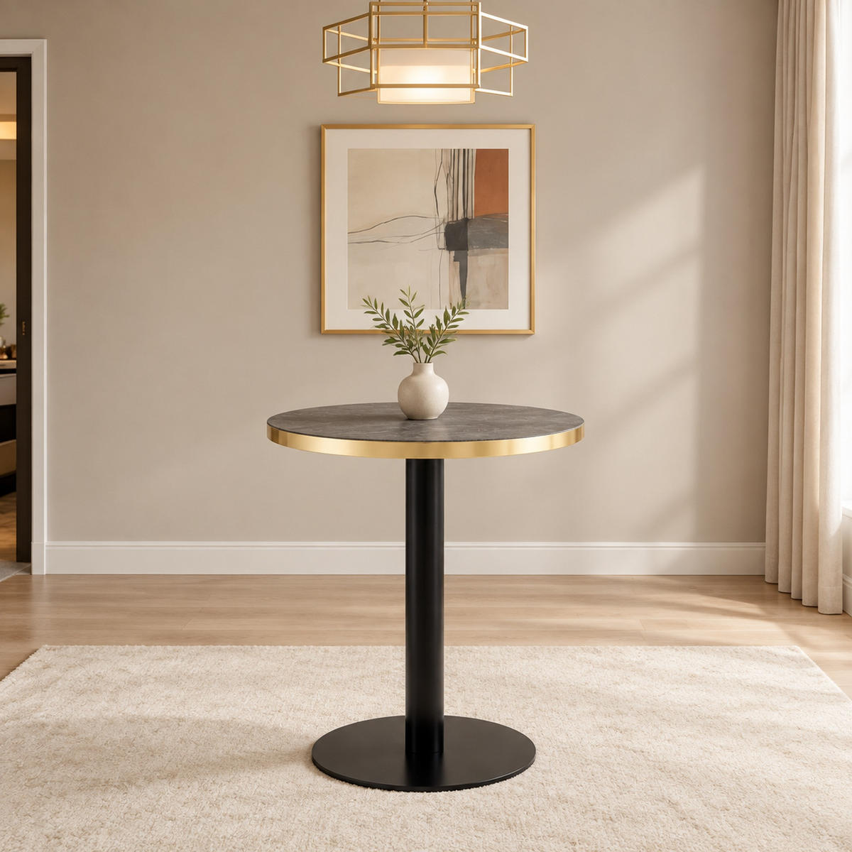 BEISTELLTISCH rund 60 cm Grau in Marmor-Optik mit Metallgestell - Grau, Holzwerkstoff (60/60/74cm) - MIVRAY