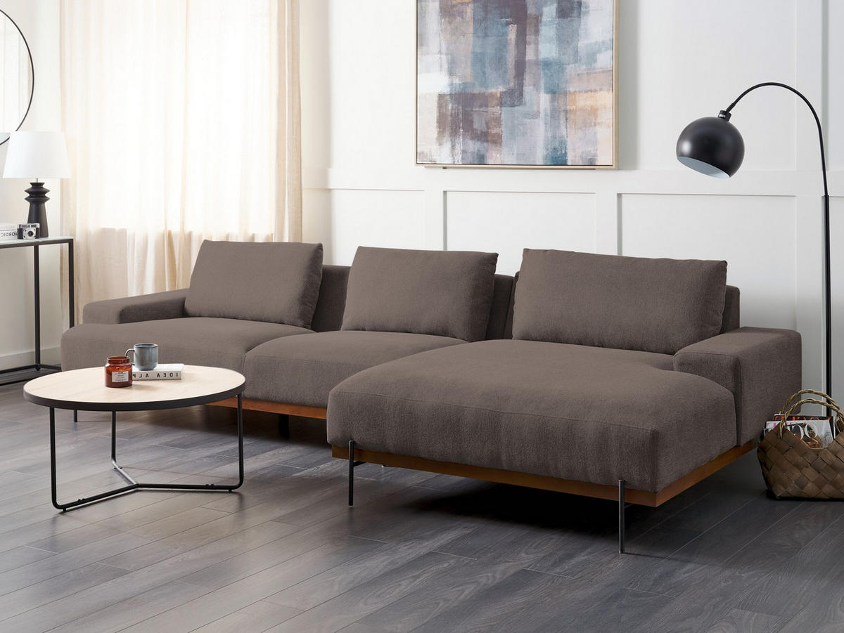 3-SITZER-ECKSOFA braun rechtsseitig Mariferd - Dunkelbraun/Schwarz, Textil (316/146cm) - Beliani