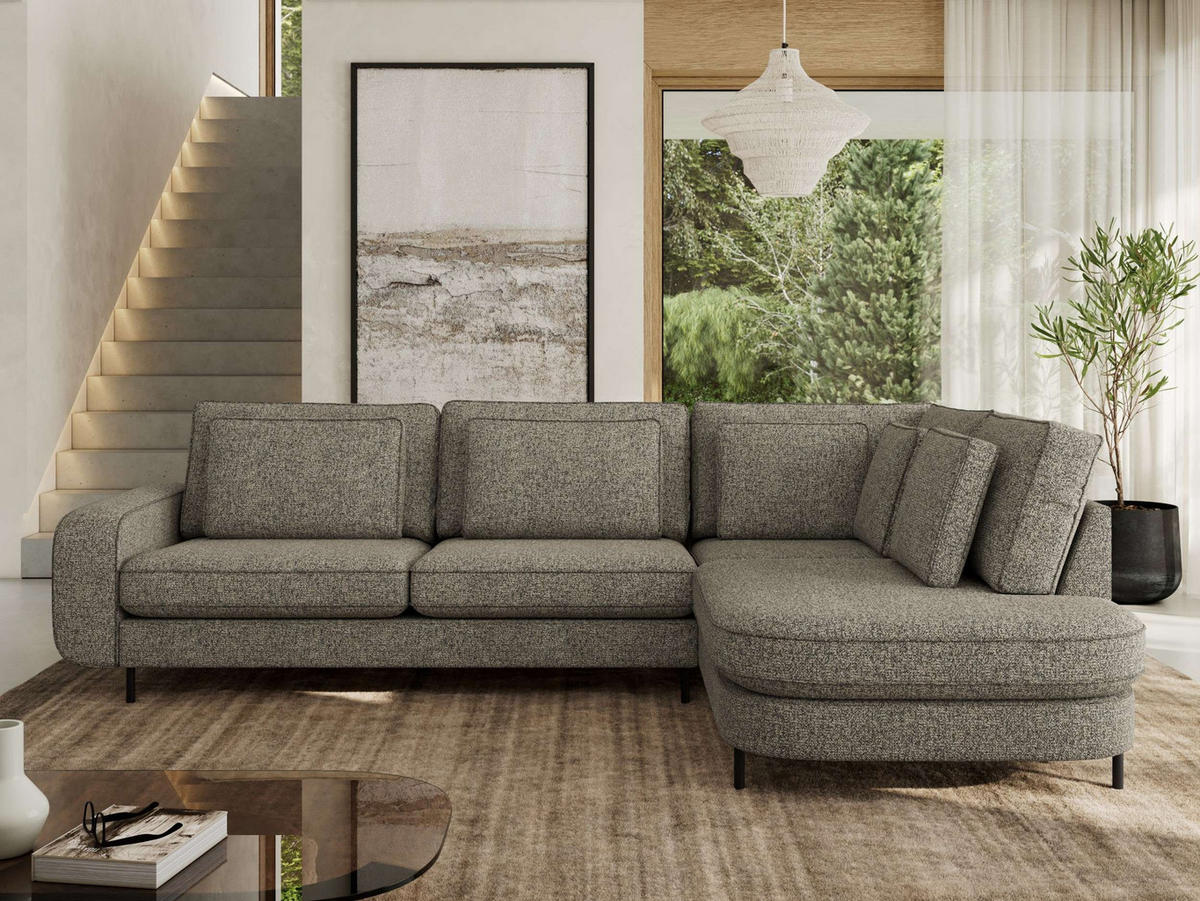 ROHOVÁ SEDAČKA CALENO L - Šedá Strukturovaná látka - Levá Strana - šedá/černá, kov/textil (317/225cm) - MKS