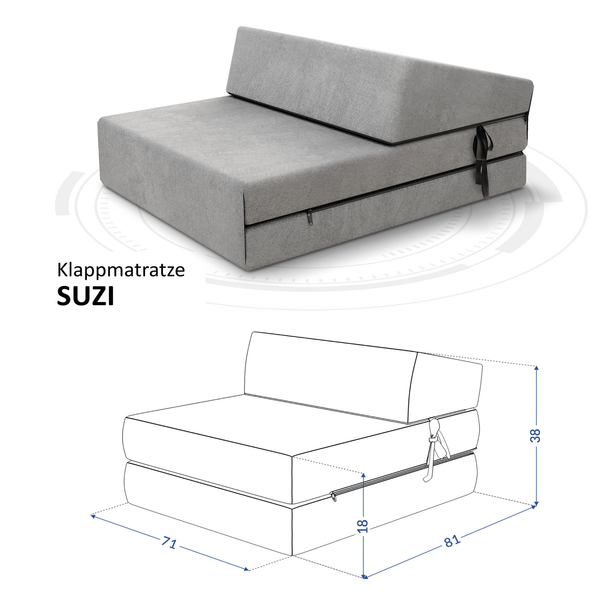 KLAPPMATRATZE SUZI MINI - Grau, Textil (70/200cm) - FDM