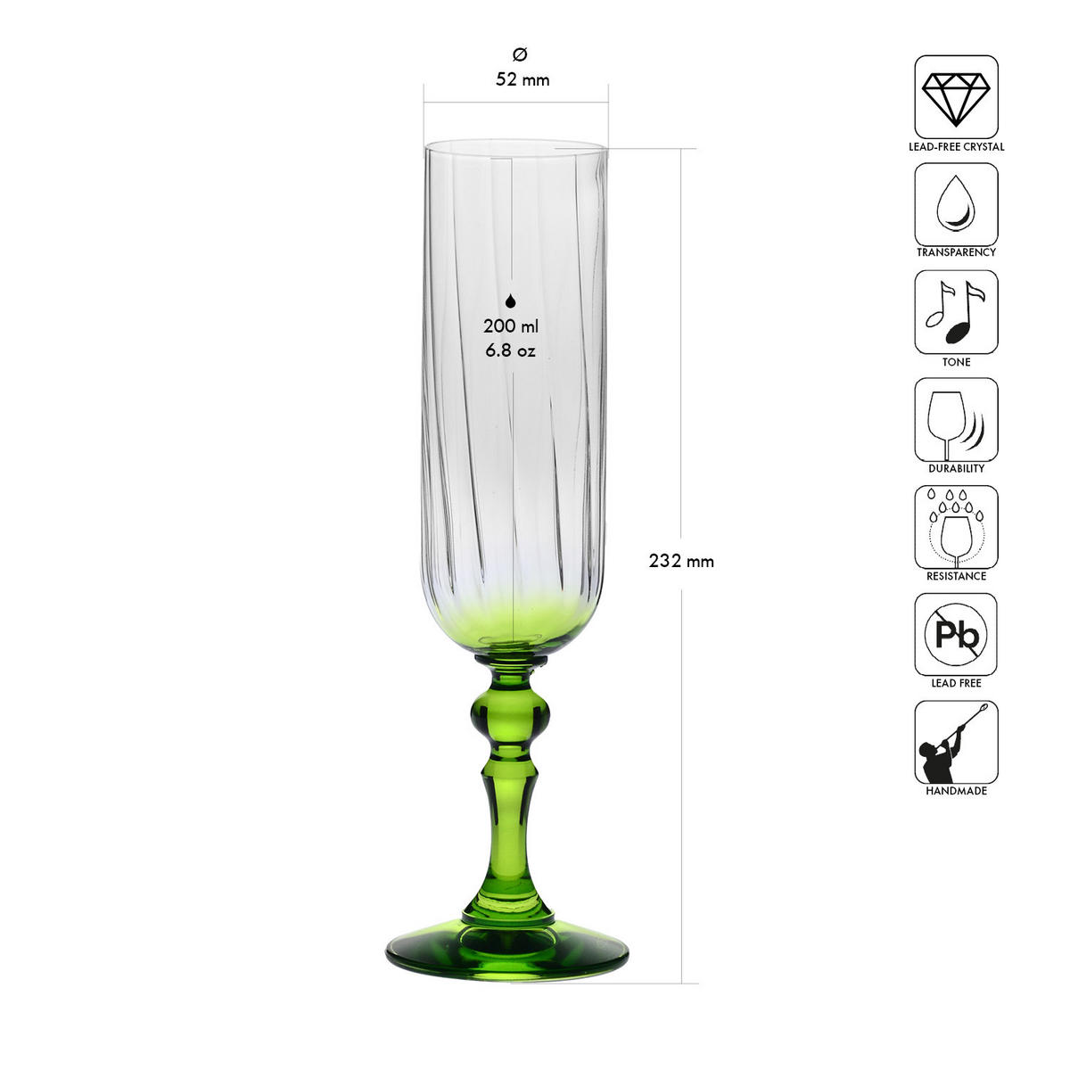 SEKTGLÄSER, 2er-Set, 200 ml - Grün, Glas (0.2L) - Krosno Glass