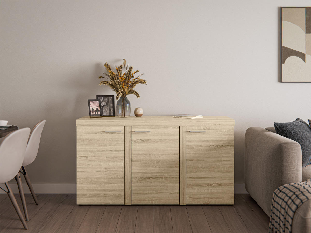 SIDEBOARD Spacoro 3D Eiche Sonoma 148,8/82/40,3 cm – Wohnzimmer Kommode Modern - Sonoma Eiche, Holzwerkstoff/Kunststoff (149/82/40cm) - AX Living