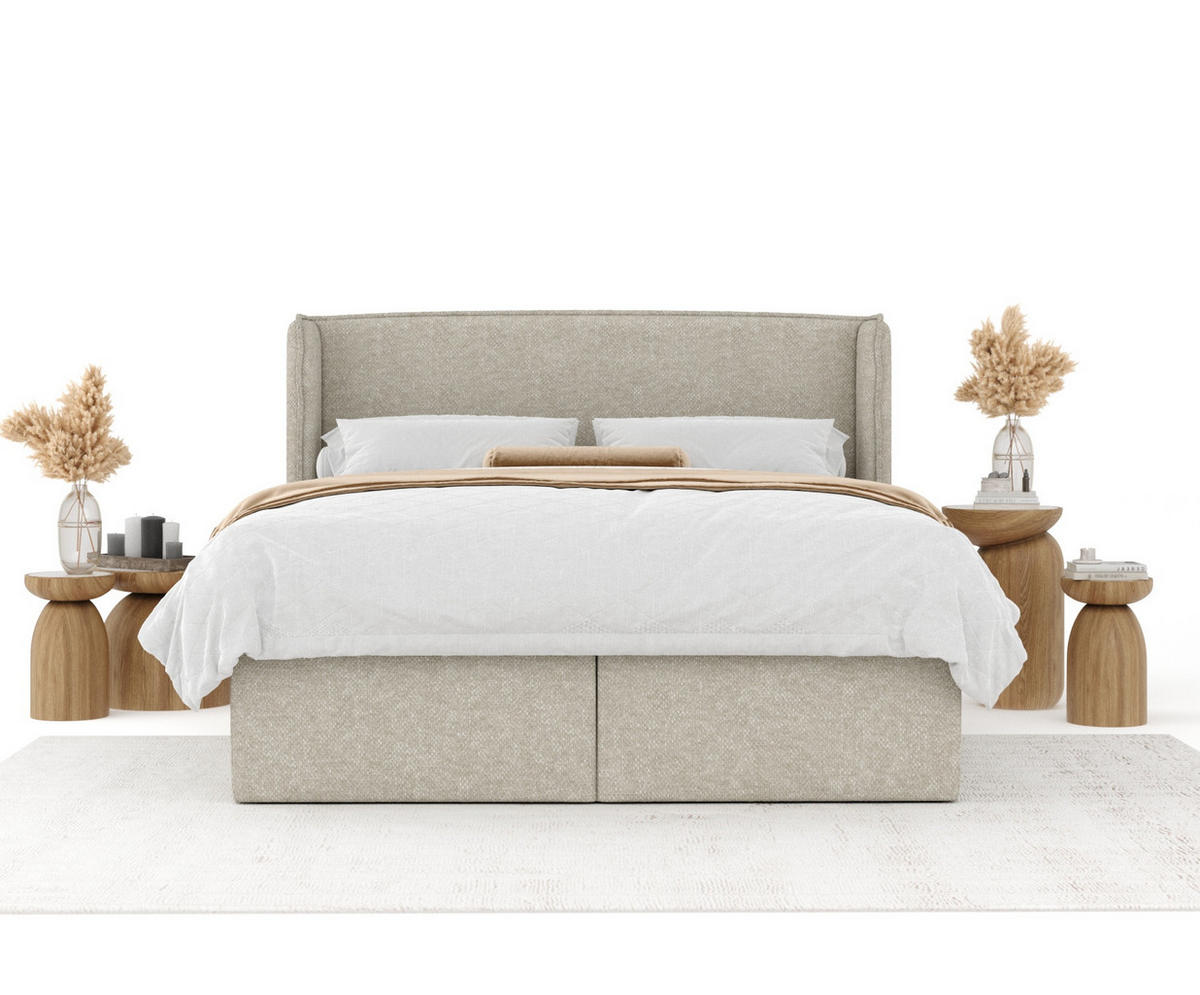 BOXBETT Skyline Beige Grau 140/200 cm mit Matratze und Topper - Beige/Schwarz, Holz/Holzwerkstoff (140/200cm) - Maison de Reve
