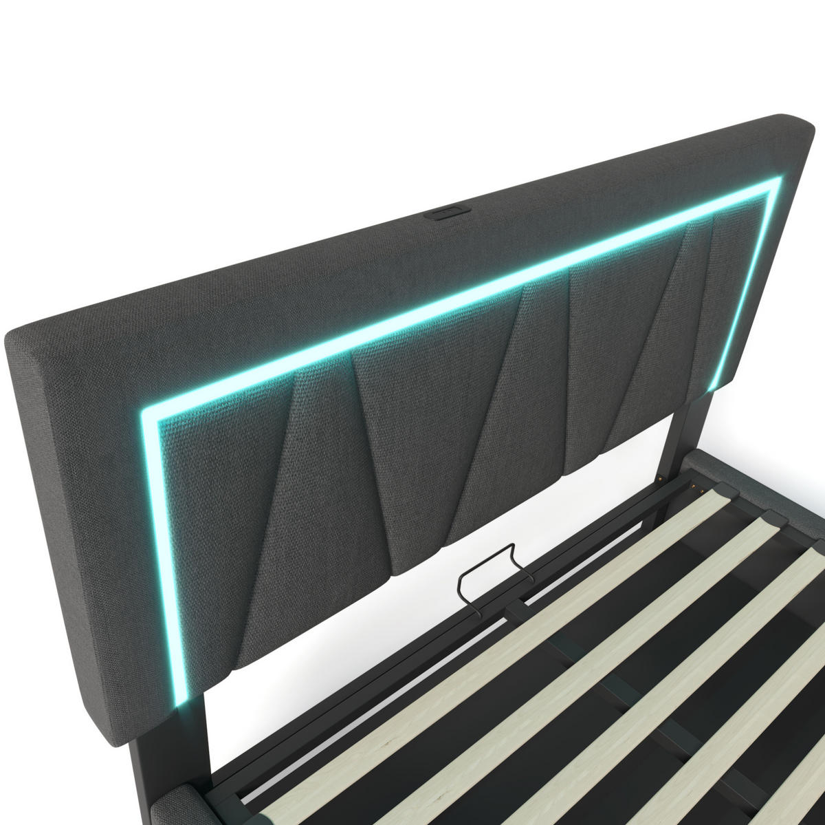 POLSTERBETT 160/200 cm Grau aus Leinen mit Stauraum und LED - Grau, Textil (160/200cm) - OKMYHOME