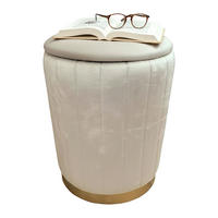 HOCKER Beige Samt mit Stauraum Metallfuß Gold - Beige, Holzwerkstoff/Textil (32/42/32cm) - Relaxdays