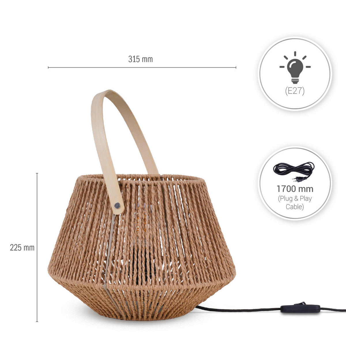 TISCHLAMPE Cisco Tl - Naturfarben, Holz (31.5/31.5/22.5cm) - Paco Home
