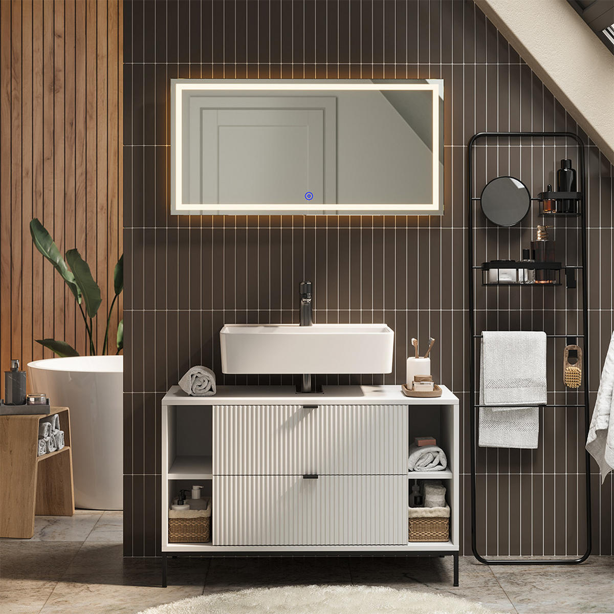 BADMÖBEL-SET Eliza Weiß 2 Teile - Weiß, Holzwerkstoff (100/63/45.1cm) - Vicco