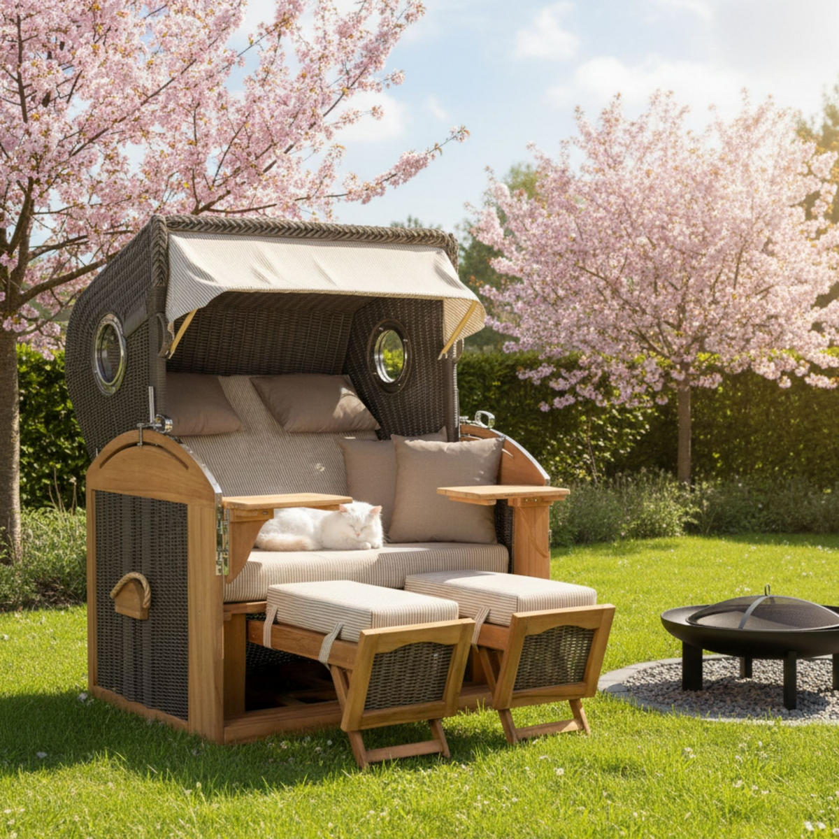 STRANDKORB XL Schillig Bullauge - Taupe/Braun, Metall (142/170/95cm) - Mr. Deko