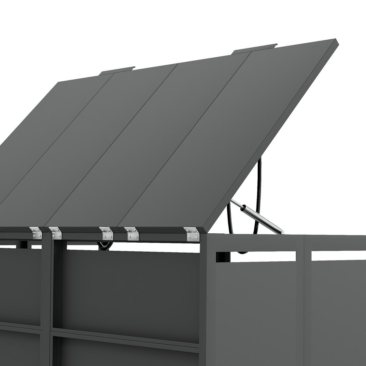 MÜLLTONNENBOX aus Stahl in Grau/Holzoptik mit hydraulischem Klappdeckel - Grau, Metall (264/124.5/80cm) - Modfu