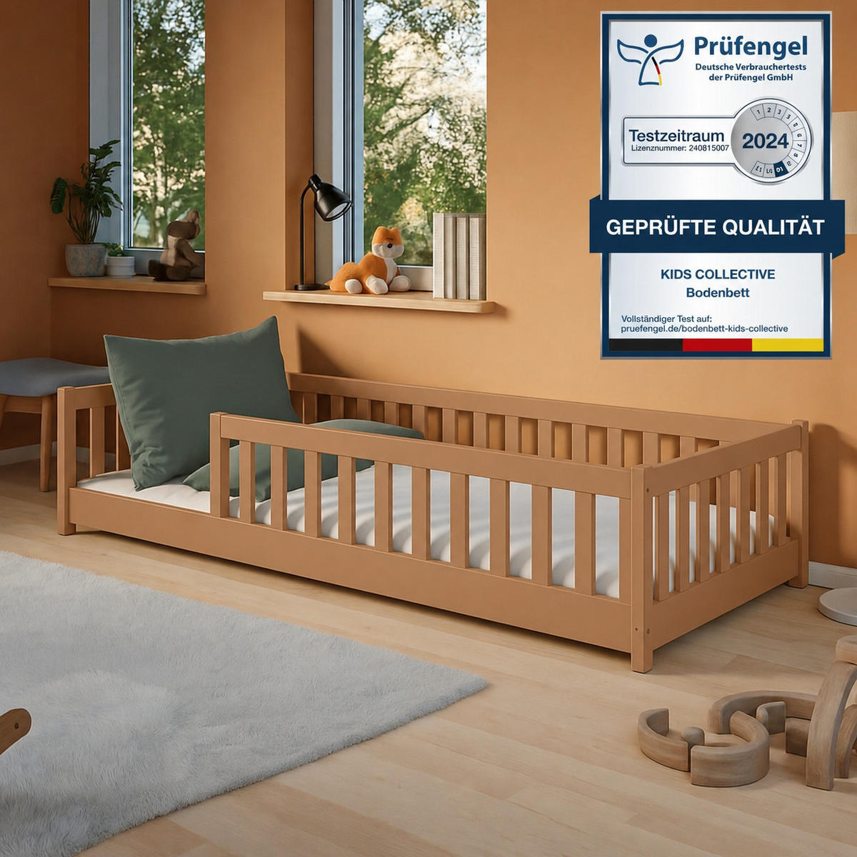 BODENBETT 90x190 cm in Zimt mit Matratze - Braun, Holz (90/190cm) - Kids Collective