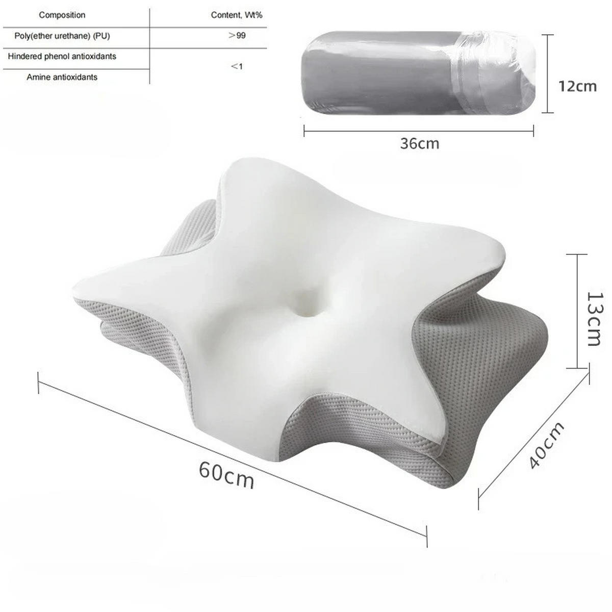 NACKENKISSEN ，Ergonomisches , 60x40x13cm - Weiß, Textil (60/40cm)