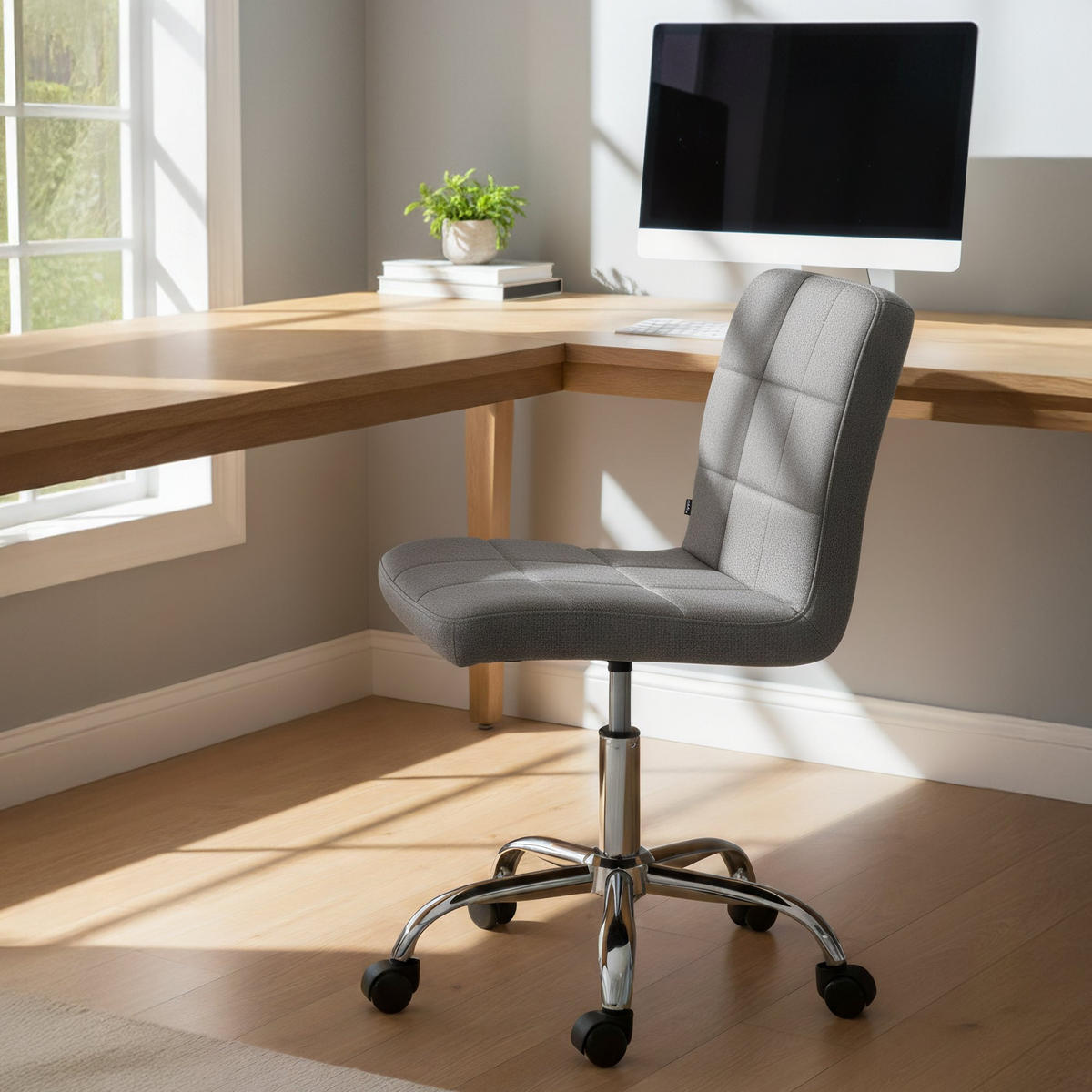 DREHSTUHL Stoff Grau - Chromfarben/Grau, Textil/Metall (47/93/56cm) - CLP