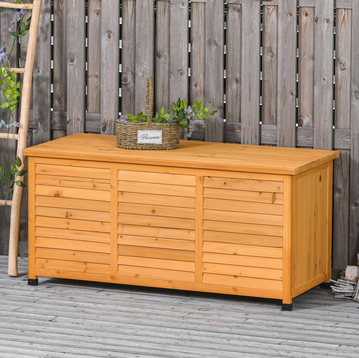 GARTENBOX 127/56/60 cm aus Fichtenholz mit aufklappbarem Deckel und viel Stauraum, Gelb - Gelb, Holz (56/60/127cm) - Redom