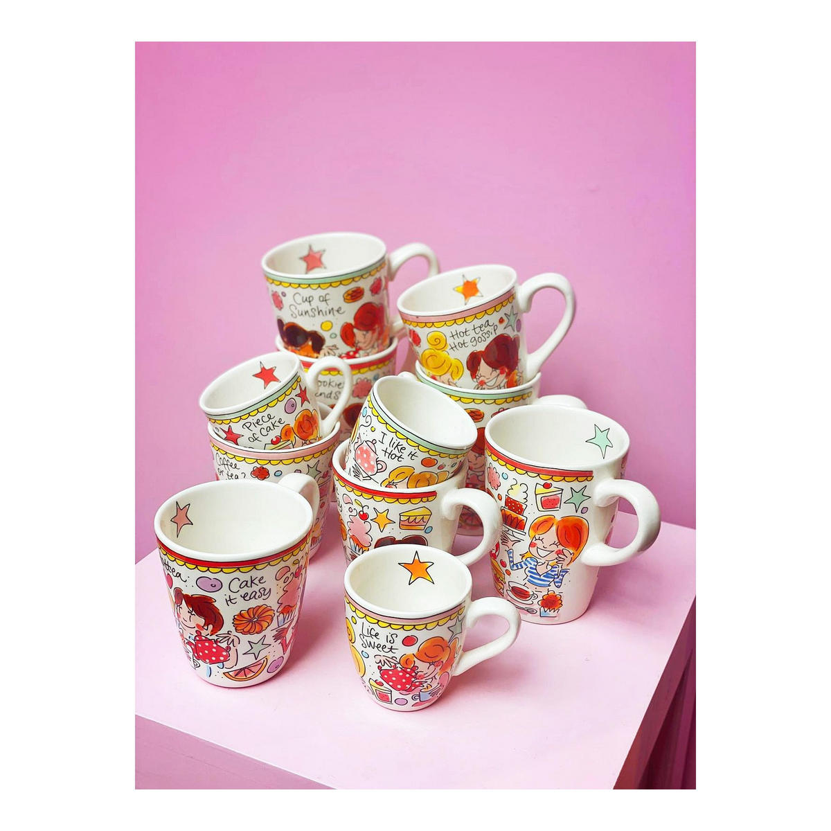 BECHER Rosa Rand in Bunt - 350 ml - Multicolor, Keramik (0.35L) - Blond Amsterdam