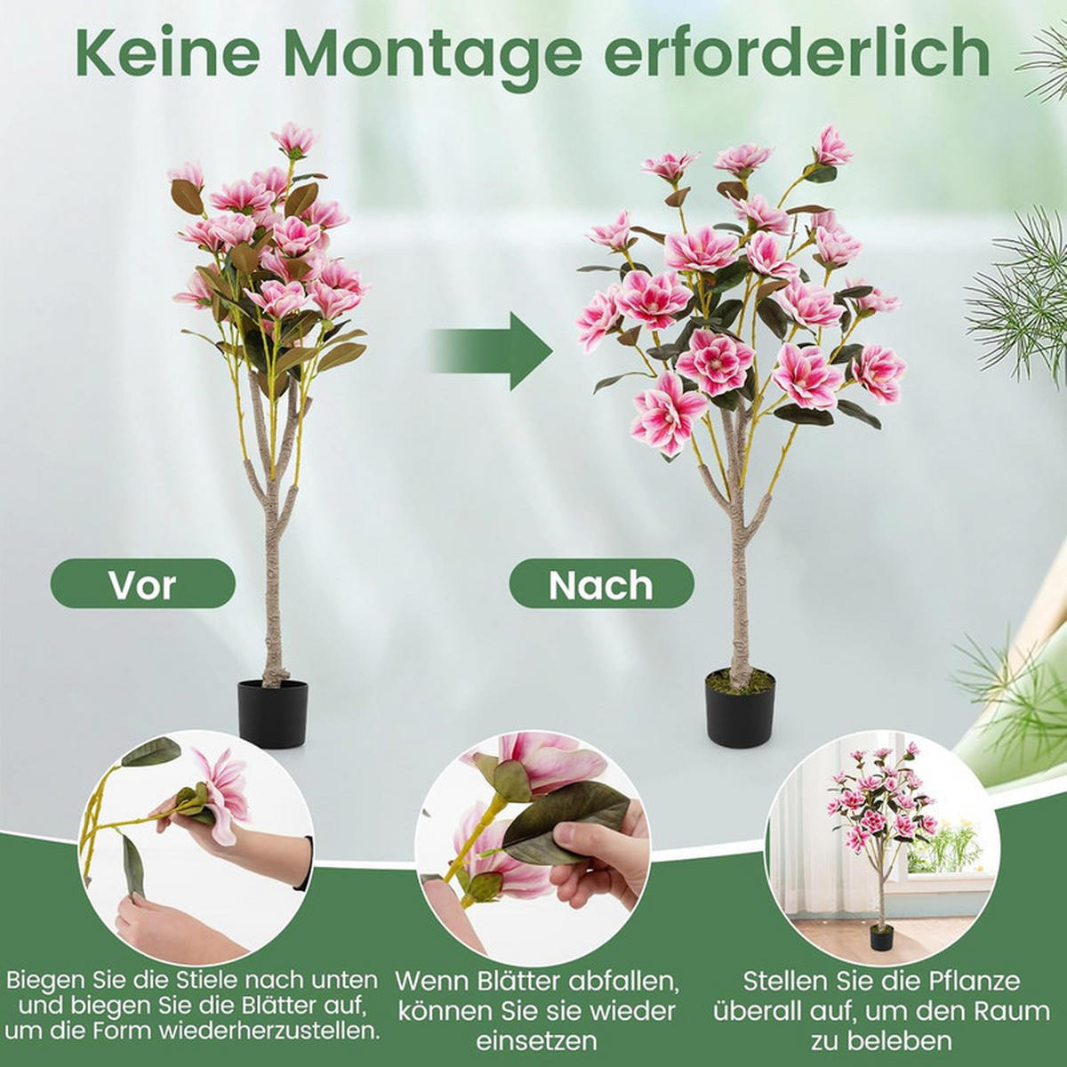 KUNSTBAUM mit Blüten rosa - Pink, Kunststoff (130cm) - COSTWAY