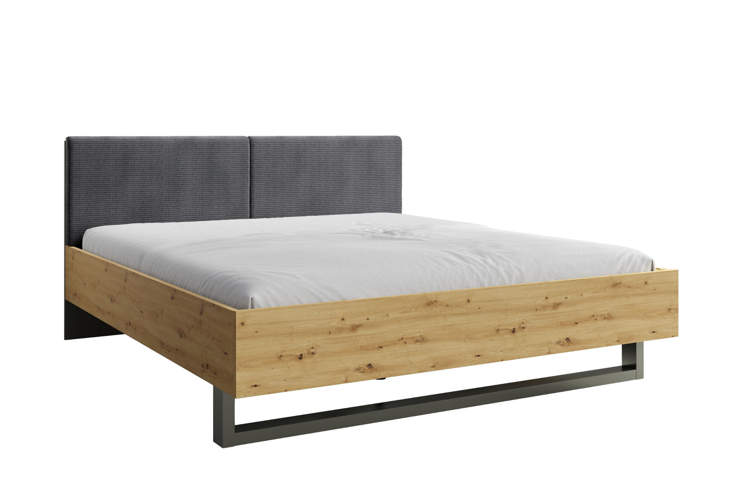 BETT RON 180/200 cm in Graphit / Artisan Eiche - Graphitfarben/Eiche Artisan, Holzwerkstoff (180/200cm) - Deine Möbel 24