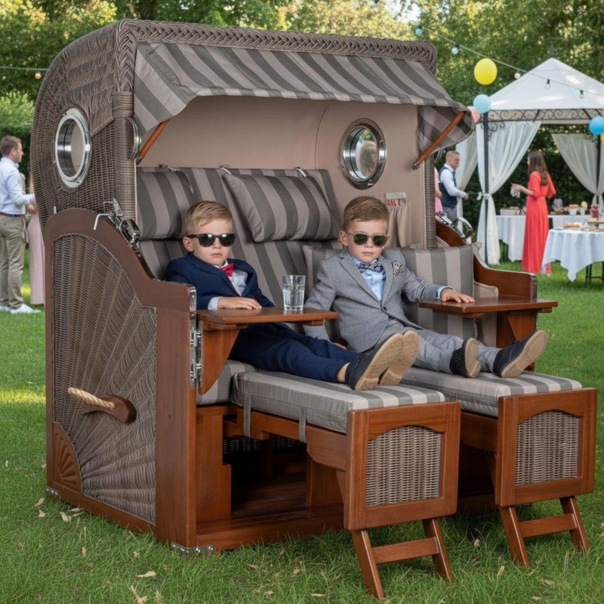 STRANDKORB XXL Düne Grande 2,5 Sitzer - Braun/Grau, Metall (142/170/95cm) - Mr. Deko