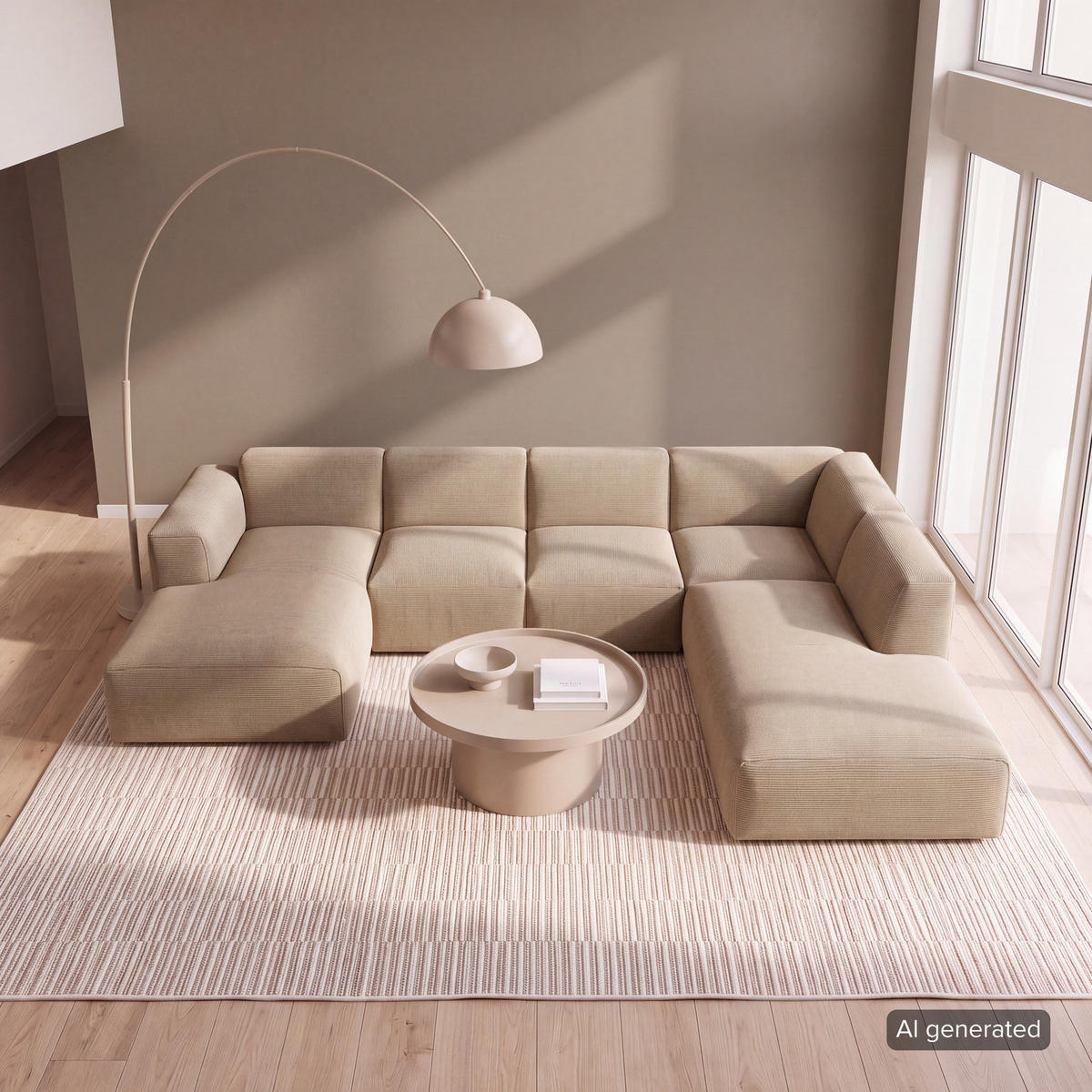 WOHNLANDSCHAFT mit Longchair - Taupe/Schwarz, Kunststoff/Textil (325/71/235cm) - home24